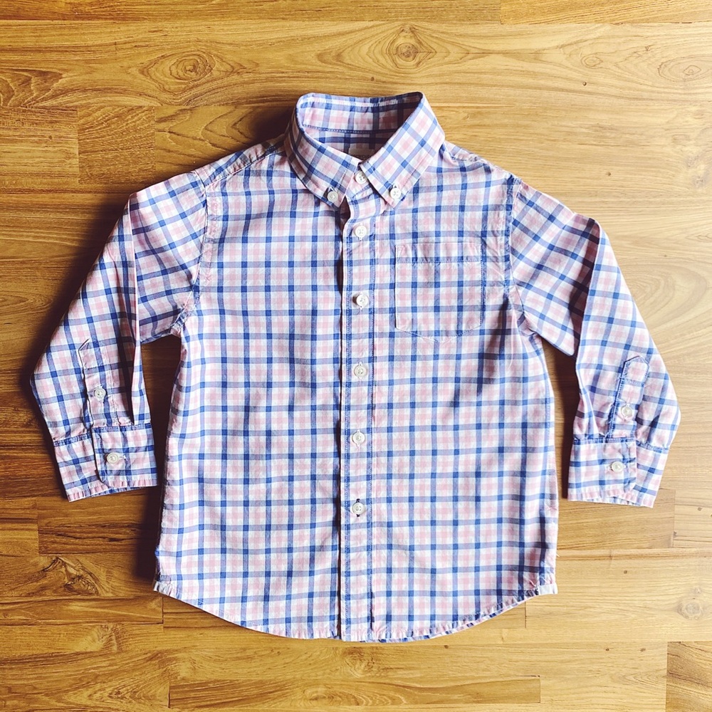 Crewcuts 3T Long Sleeve Shirt—Pink & Blue Gingham